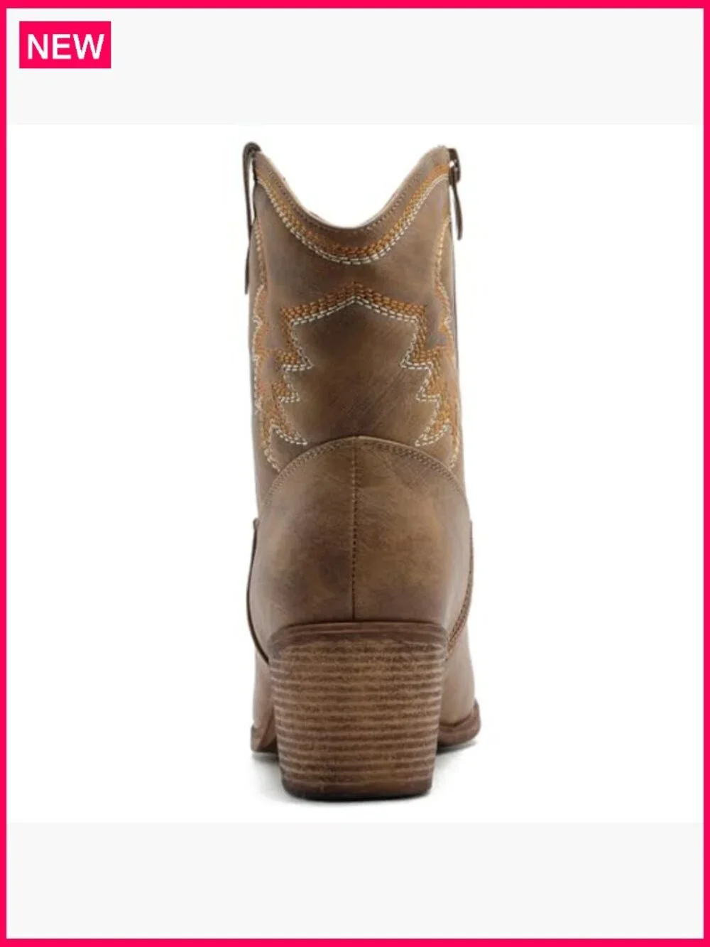 Cowgirl Boots Ankle Brown Embroidered Stitching Low Heel Western Boots
